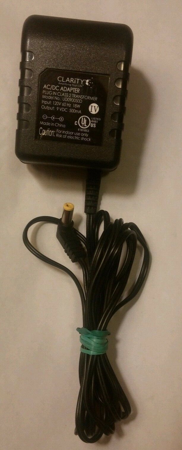 New 9V 500mA Clarity UD090050D Class 2 Transformer Ac Adapter - Click Image to Close